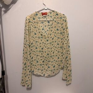 The Limited Cream and Blue Floral Blouse